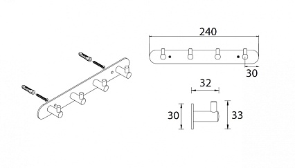 Крючок Fixsen Hotel FX-31005-4 планка 4 крючка