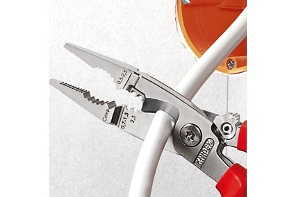 Электромонтажные клещи Knipex VDE, 6-в-1, 200 мм, диэлектрические, хром, 2К ручки, KN-1386200SB