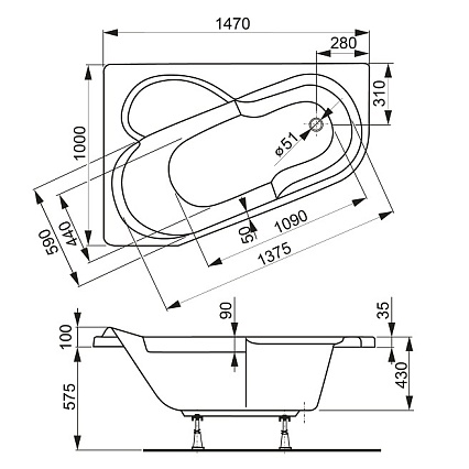 Акриловая ванна VagnerPlast Selena 147x100 R