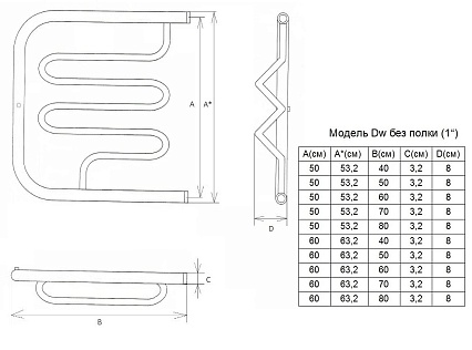 Полотенцесушитель водяной Двин Dw 1"-1/2" 50x53 хром