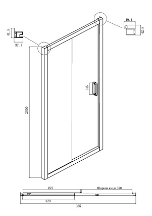 Душевая дверь Ambassador Forsa 100x200 17021216AB прозрачная, чёрный