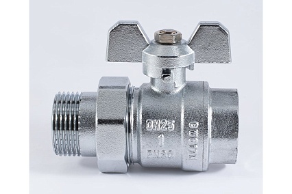 Шаровой кран PROFACTOR PF STANDARD с полусгоном хром, в/н ручка бабочка, 1 дюйм PF UBV 326CW