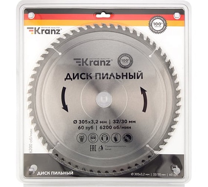 Диск пильный по дереву 305x32/30 мм, 60 зубьев Kranz KR-92-0135