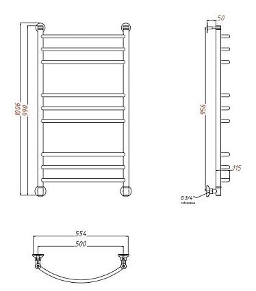 Полотенцесушитель водяной Aquanet Romeo(г2) 50x100 см