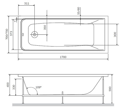 Каркас Am.Pm Gem W90A-170-075W-R 170x75 см