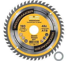 Диск пильный по дереву Woodmaker 190x30/20 мм, Z=48 ATB Diamond Industrial DIDD190Z48