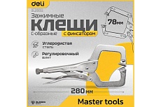 Зажимные клещи Deli С-образные с фиксатором DL20011 280мм рабочий ход 78мм, регулировочный винт 98277