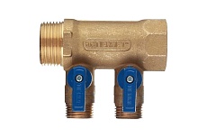 Коллектор Tiemme 2 отвода, с шаровыми клапанами 1х1/2&quot;(16) (латунь) синие ручки 1820042