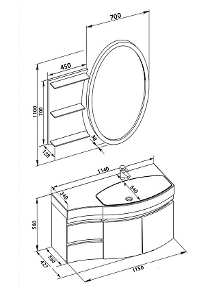 Мебель для ванной Aquanet Опера 115 см R, 2 дверцы, черный