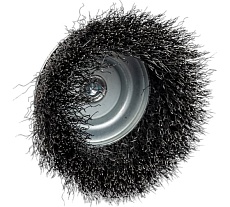 Щётка чашеобразная, гофрированная стальная проволока №085 (75 мм; хвостовик шестигранный) для дрели АТАКА 22389