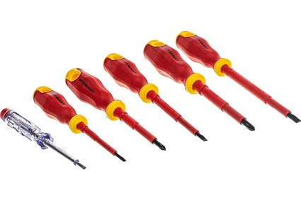 Набор диэлектрических отверток Stayer Profi-Electro SL:3.0x75 мм/4.0x100 мм/5.5x125 мм/PH:№1x80 мм/2x100 мм/100-250 В тестер 6 шт. 25145-H6_z01