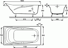 Чугунная ванна Jacob Delafon Super Repos 180x90 с отверстиями для ручек, арт. E2902-00