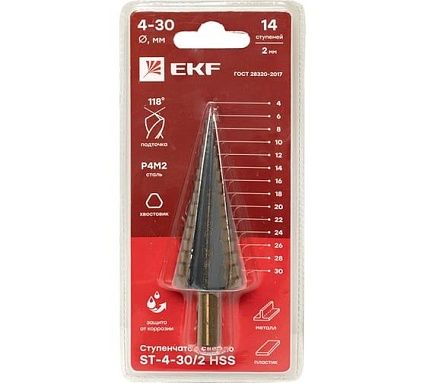 Ступенчатое сверло HSS 14 ступеней EKF ST-4-30/2