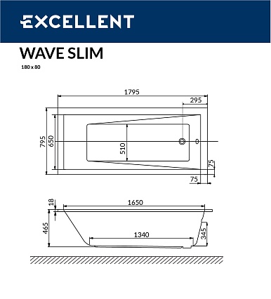 Акриловая ванна Excellent Wave Slim 180x80