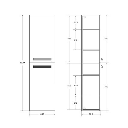 Шкаф пенал Cezares Eco 40 см Sapfiro ECO-1500-2A-SC-SPF-P