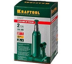 Гидравлический бутылочный домкрат Kraftool Double Ram сварной, телескопический, 2 т, 170-380 мм 43463-2