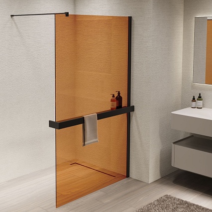 Душевая перегородка Vincea Walk-In VSW-1HR900GSB 90x200 черный матовый, янтарь