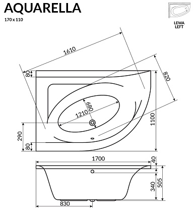 Акриловая ванна Excellent Aquarella 170x110 L/R