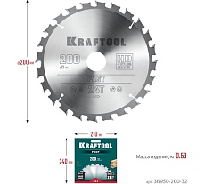 Диск пильный по дереву Kraftool Fast 200x32 мм, 24Т 36950-200-32