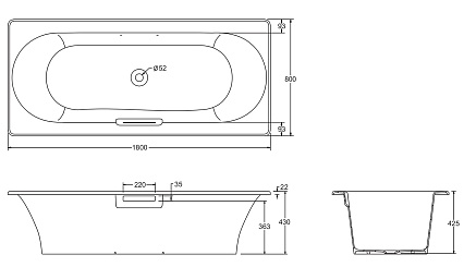 Чугунная ванна Jacob Delafon Volute 180x80см E6D900-0, с антискользящим покрытием