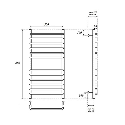 Полотенцесушитель электрический Point PN09158SE П12 50x80 хром