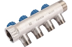 Коллектор с вентилем Valtec 4 выхода х 1х 1/2 НР, никель VTc.560.N.0604 38489