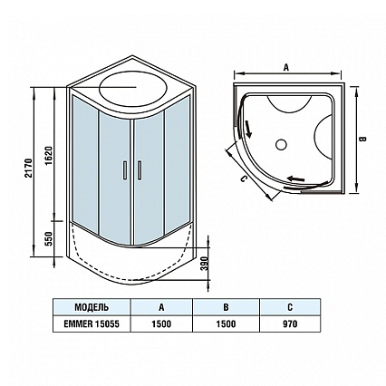 Душевая кабина WeltWasser Emmer 15055-2 150x150 хром, прозрачное