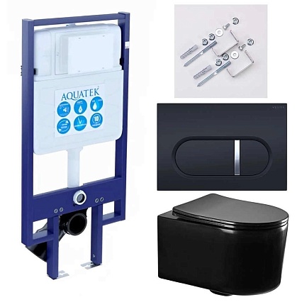 Подвесной унитаз SET Aquatek Мия-MB-045 4в1, кнопка черный матовый
