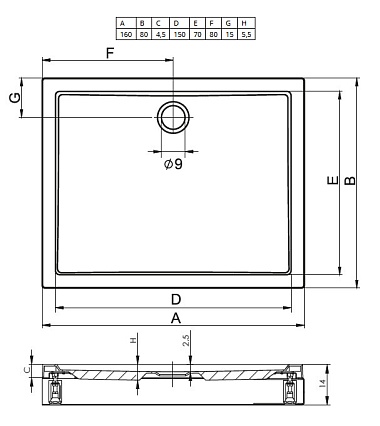 Поддон для душа Riho Davos 269 160x80