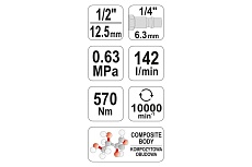 Пневматический гайковерт Yato 1/2&quot;, 570 Нм YT-09505