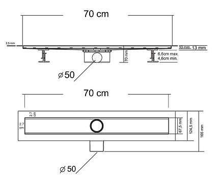 Душевой лоток Vincea Say Optima Bukle SAY.601.70.B.M.S.BUK 70 см, матовый черный