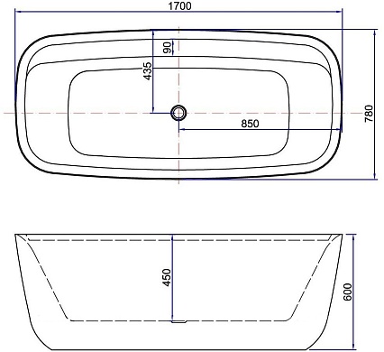 Акриловая ванна Aquanet Family Fine 170x78 см, 95778-MW-MB белый матовый/черный матовый