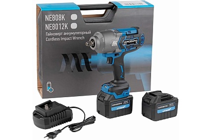 Аккумуляторный гайковерт Nordberg 1/2", 21В, 1700 Нм с двумя 6A акк. и зар. уст-вом 1,8A, в кейсе NE812K