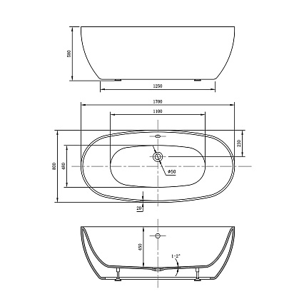 Акриловая ванна Vincea VBT-405 170x80 черный