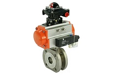 Шаровой кран DN.ru КШмФП Ду80 Ру16 пневмопривод SA-130, пневмораспределитель 24В, БКВ D160-01910