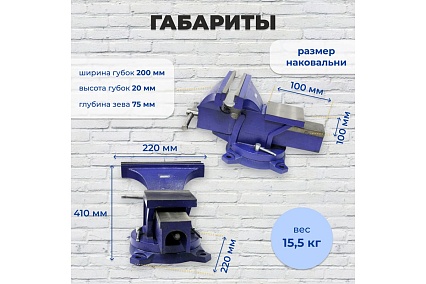 Тиски слесарные с наковальней и поворотным механизмом Варяг 200 мм (1/1) 003908