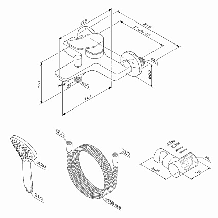 Смеситель для ванны AM.PM X-Joy F85A15000 с душем