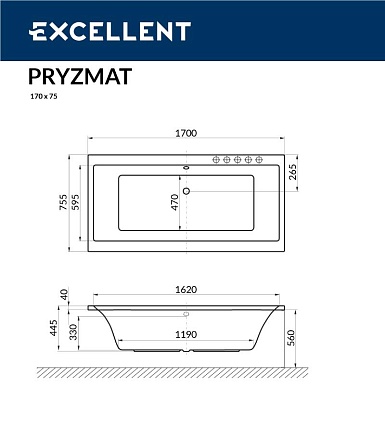 Акриловая ванна Excellent Pryzmat 170x75