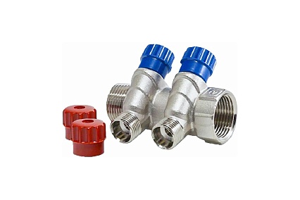 Коллектор с вентилем Valtec 2 выхода 3/4х 1/2 НР, никель VTc.560.N.0502 74965