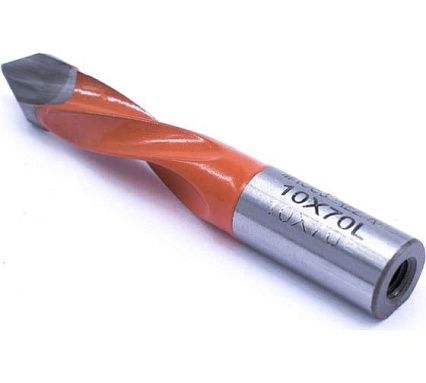 Сверло присадочное сквозное усиленное KJ2-V80207L (10х70 мм; хв-к 10 мм; левое вращение) МНОГОФРЕЗ 6631