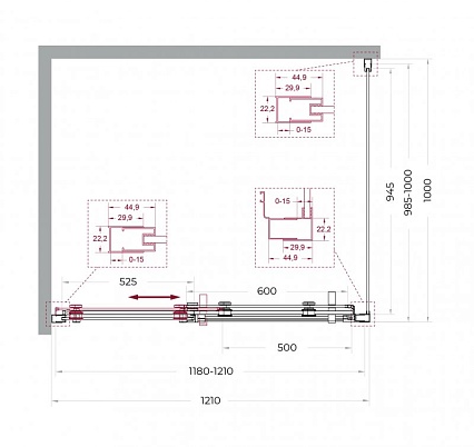 Душевой уголок BelBagno MARINO-2-AH-1-120/100-C-GM 120x100 прозрачный, оружейная сталь