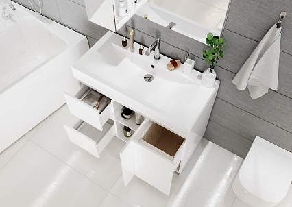 Мебель для ванной 1MarKa Cube 100 см, 2 ящика, белый
