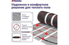 Электрический теплый пол Nunicho 4 м2, 200 Вт/м2 двужильный экранированный 1413404