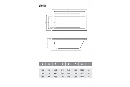 Акриловая ванна Relisan Stella 170х70 см Гл000026028