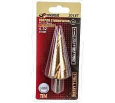 Сверло ступенчатое спиральное по металлу (4-32 мм; 15 ступеней; TiN) Skrab 30187