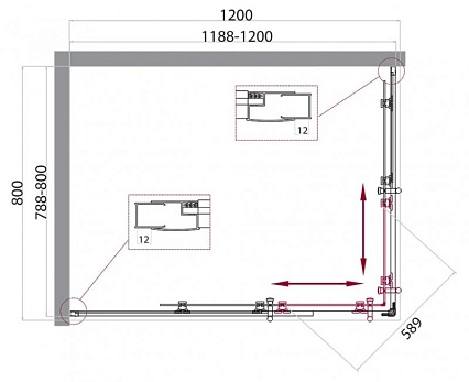 Душевой уголок BelBagno UNO-195-AH-2-120/80-P-Cr 120x80 рифленый