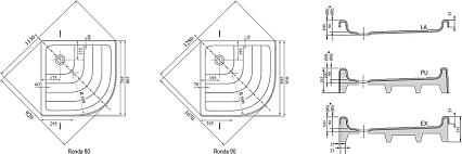 Душевой уголок SET Ravak Blix XP2CP4-90, поддон Ronda-90 PU, сифон X01308