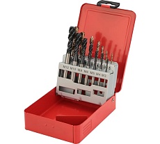Набор спиральных машинных метчиков H-Tools M3-M12 HSSE-TiALN DIN371/376 + сверла 14пр 245052FHT