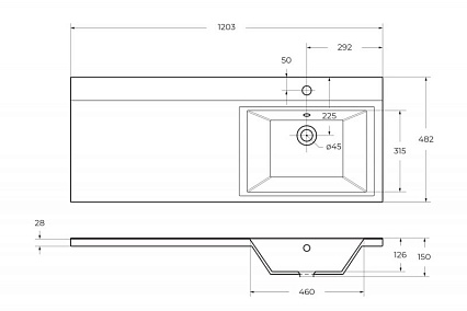 Раковина BelBagno Kraft 120 см BB1200/480-LV-MR-R правая