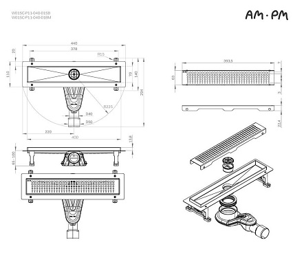 Душевой лоток Am.Pm MasterFlow W01SC-P11-040-01SB 40 см, комб.затвор, решетка хром матовый